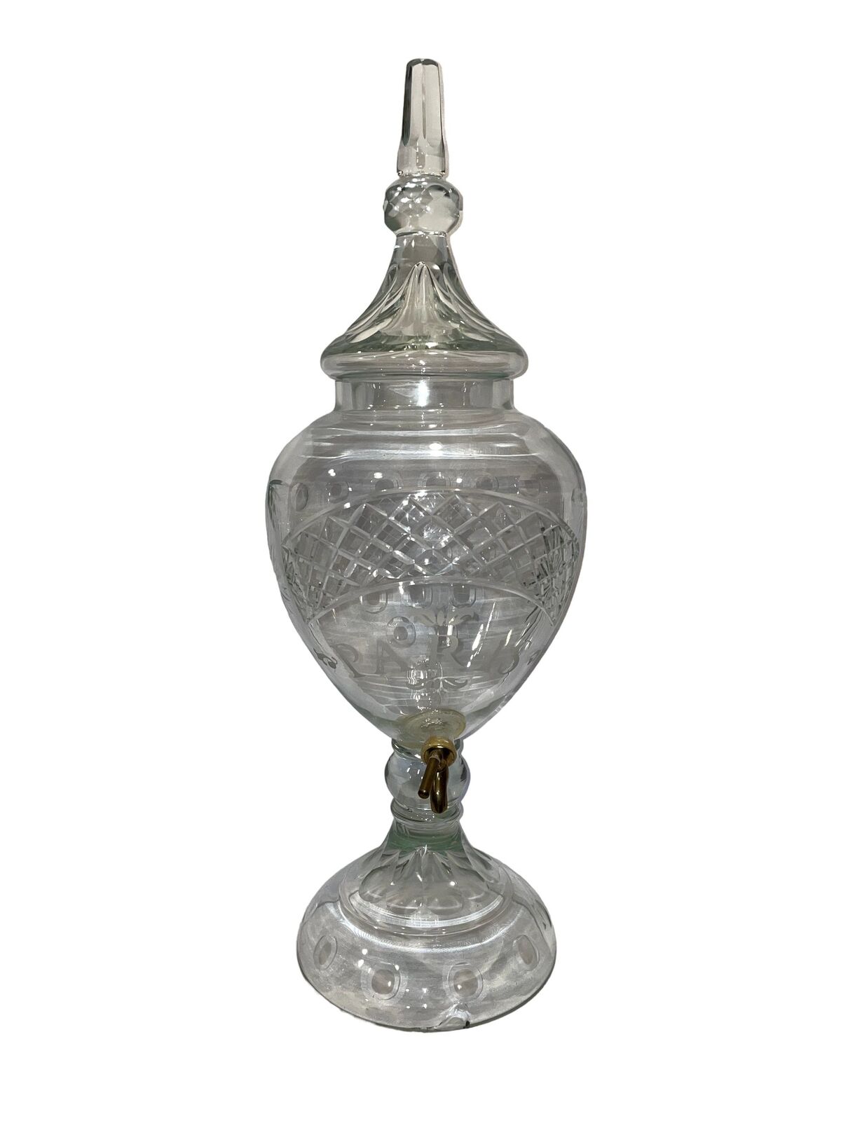 Monumental Vintage Bohemian Art Glass Covered Urn Beverage Dispenser