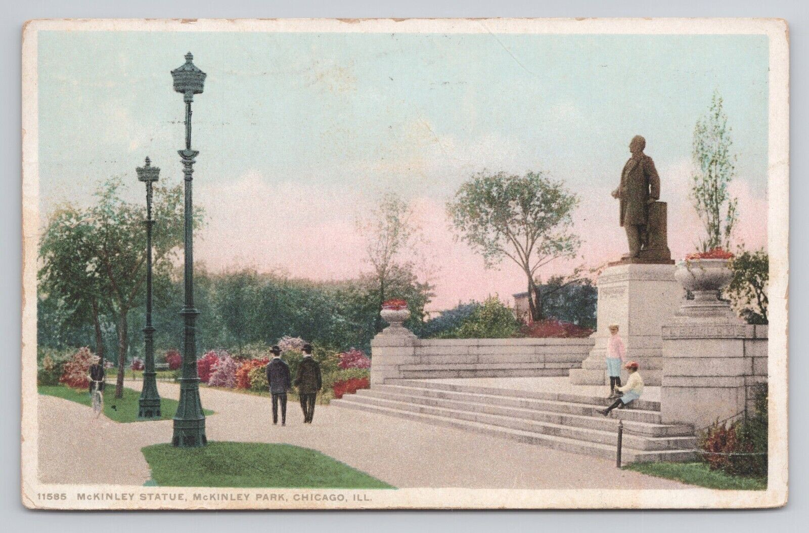 Mckinley Statue, Mckinley Park Chicago Illinois 1914 Antique Postcard