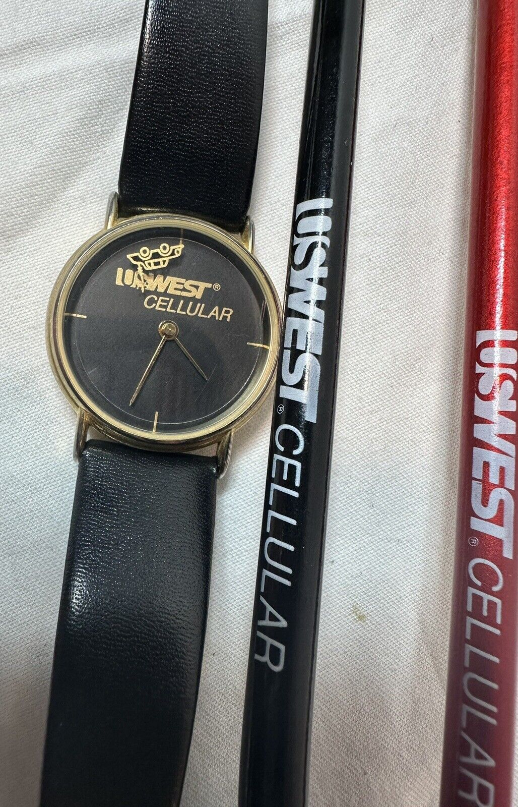 VERY RARE, Early 90’s, US West Cellular Watch w/Moving Car, & Curly Q Pencils