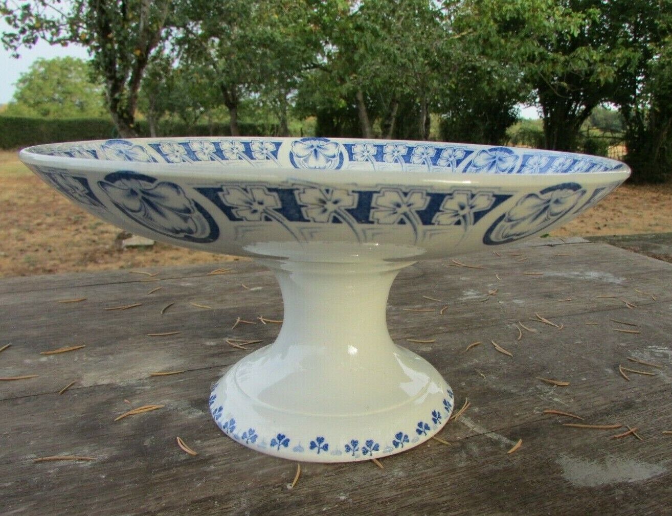 Antique French K & G Luneville Porcelain Luciole Pansy & Clover Compote c1900