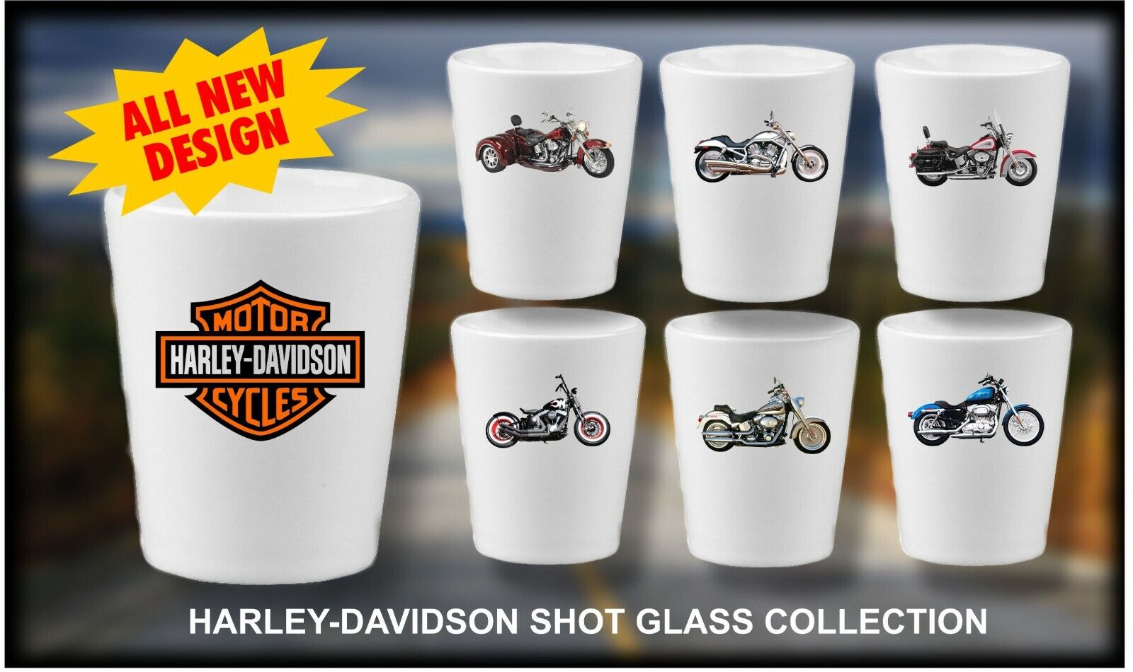 Harley-Davidson Motorcycle Shot Glasses (x6) ALL NEW DESIGN