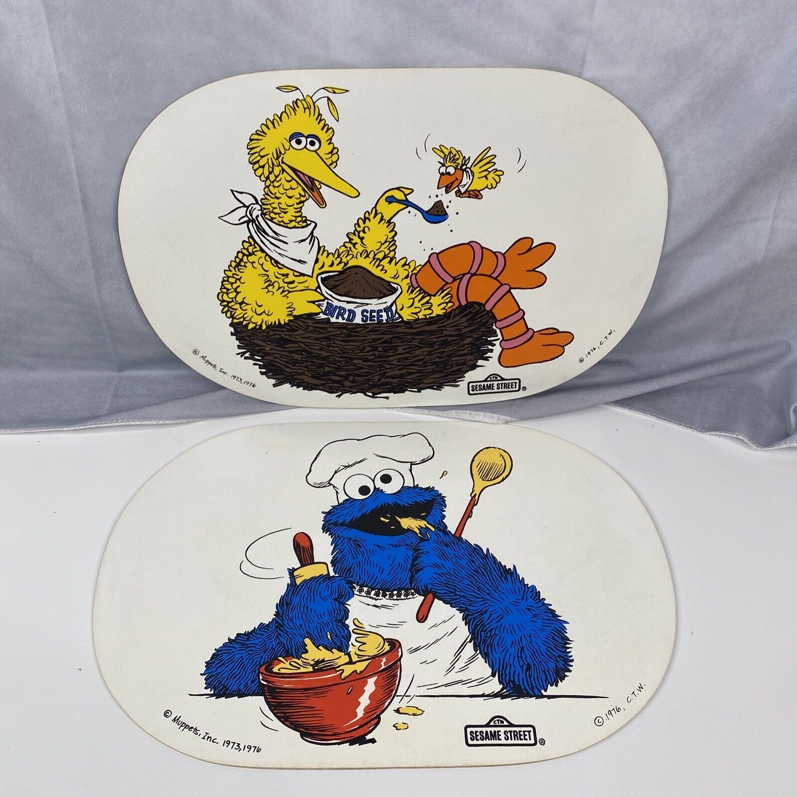 Vintage Sesame Street Placemats Big Bird Cookie Monster 1976 Muppets C.T.W.