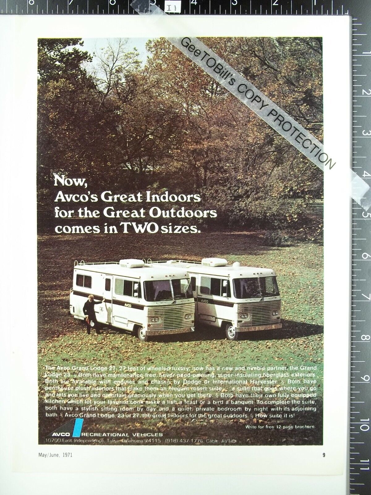 1971 Avco Grand Lodge Motor Home bus RV Recreational Vehicle advertisement ad