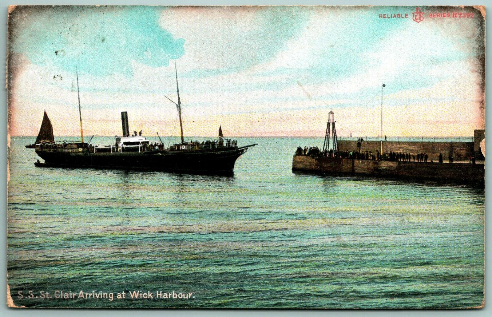 SS St. Clair Entering Wick Harbor Scotland Caithness 1907 DB Postcard J10