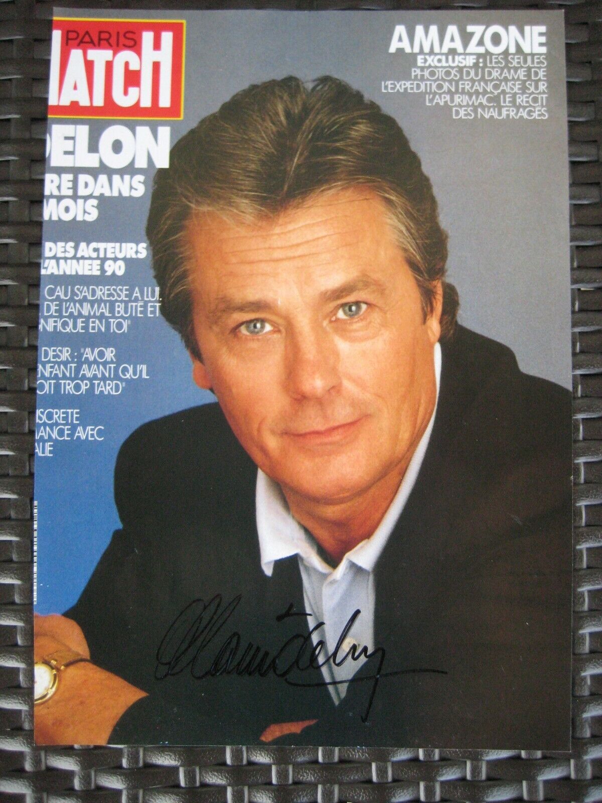 Original Autograph: ALAIN DELON / Press Release Dedication: 1980s.