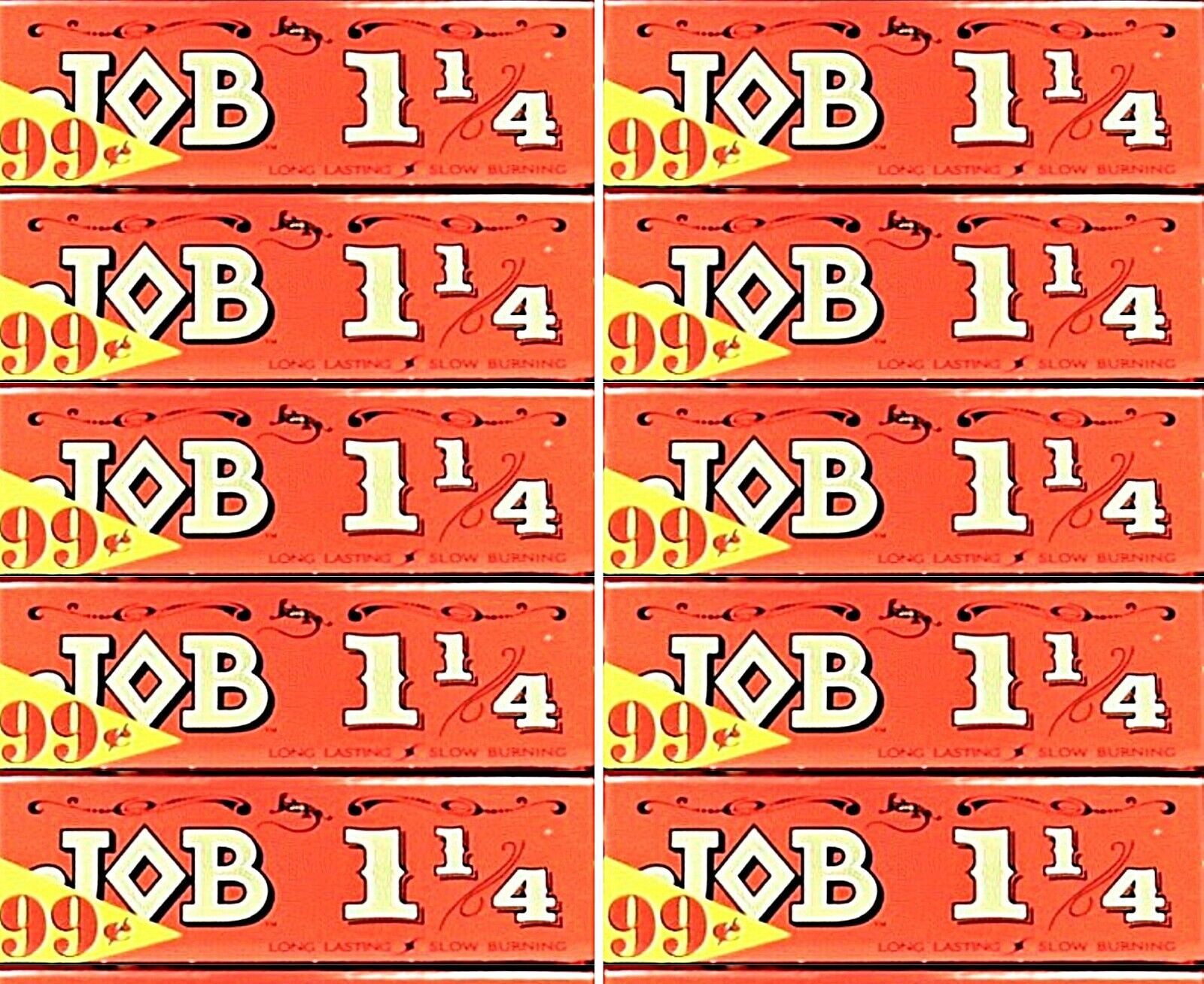 10x Job 1 1/4 Rolling Papers Orange Red 100% Authentic *Great Price*USA Shipped*