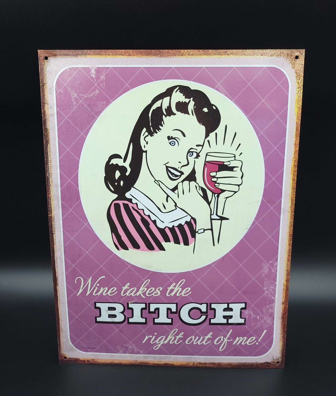 Funny Wine Drinking Aluminum Distressed Sign Women 11.1/2 By 15.3/4