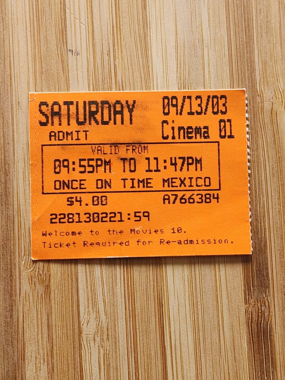 ONCE UPON A TIME IN MEXICO Ticket Stub Movie Ticket Stub 2003