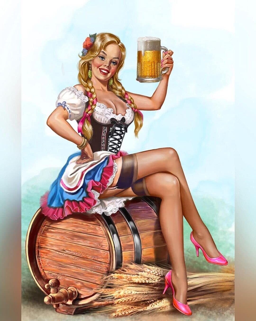 German Bier Girl Beer Haus Garden Octoberfest Bar Pub Metal Sign 8 x 12 Inches