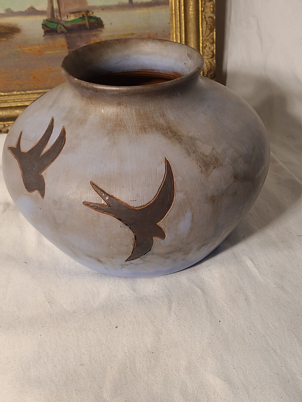 Navajo Native American Hand Etched Clay Pot Pottery Signed P. Savage w/Arrowhead