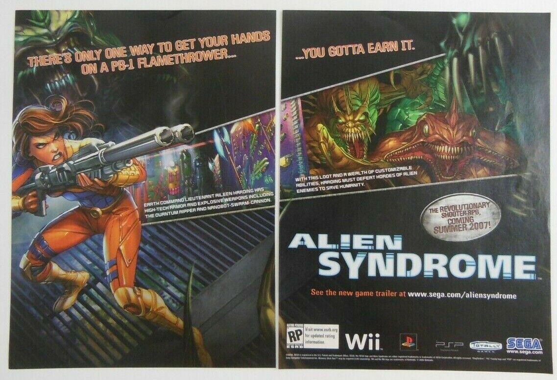 Alien Syndrome Print Ad PROMO Art Game Poster Official Nintendo Wii PSP SEGA
