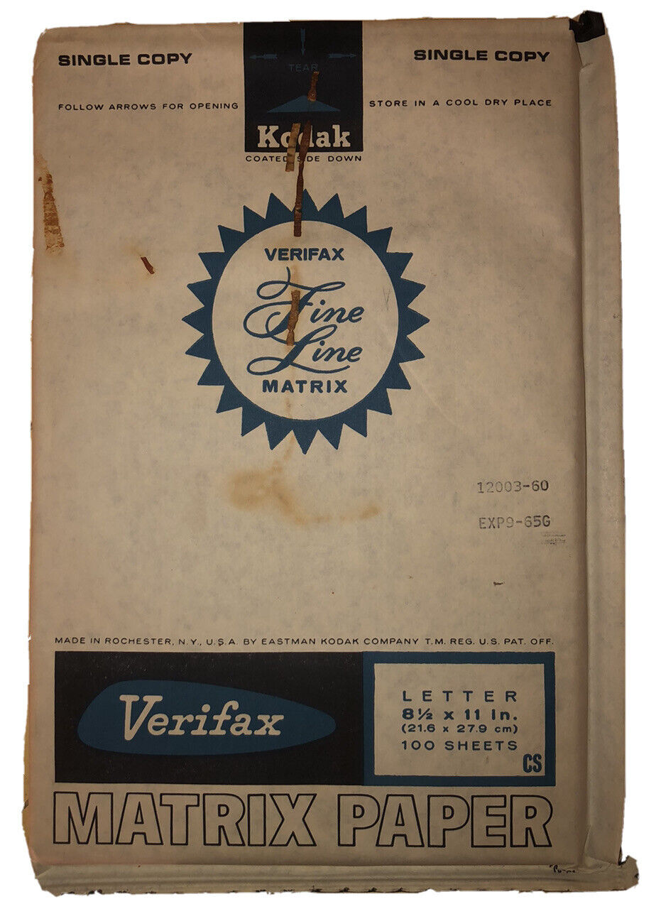 1965 *Sealed* Kodak Verifax Matrix Paper Fine Line Single Copy 100-Pack Sheets