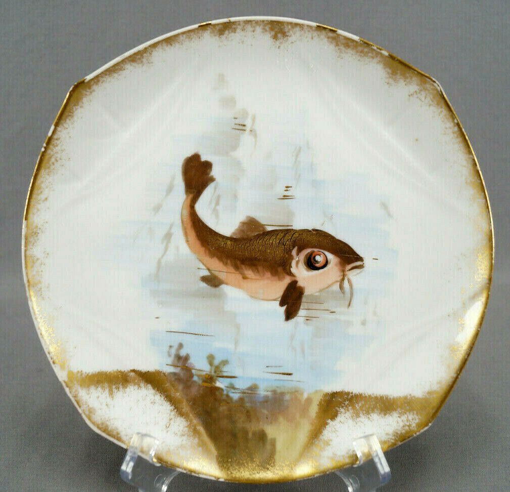 Martial Redon Limoges Hand Painted Gold Fish 8 3/4 Inch Plate Circa 1882-1896 F