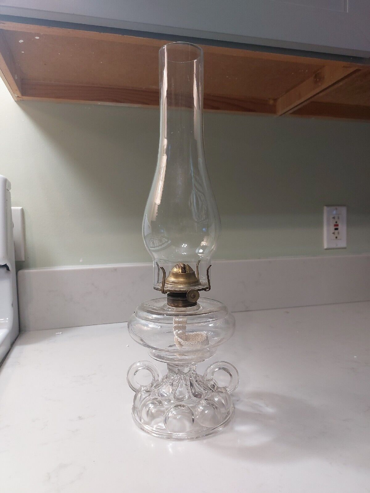 Antique Clear Glass Double Handles Oil Lamp