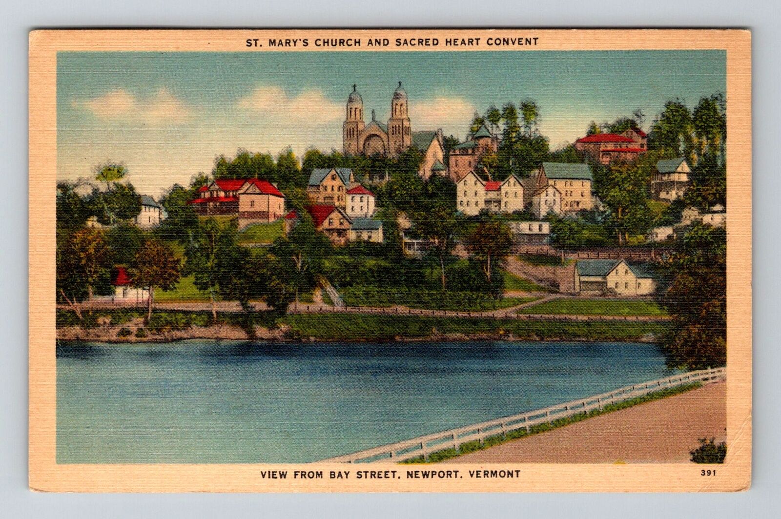 Newport VT-Vermont, St Mary's Church and Sacred Heart Convent, Vintage Postcard