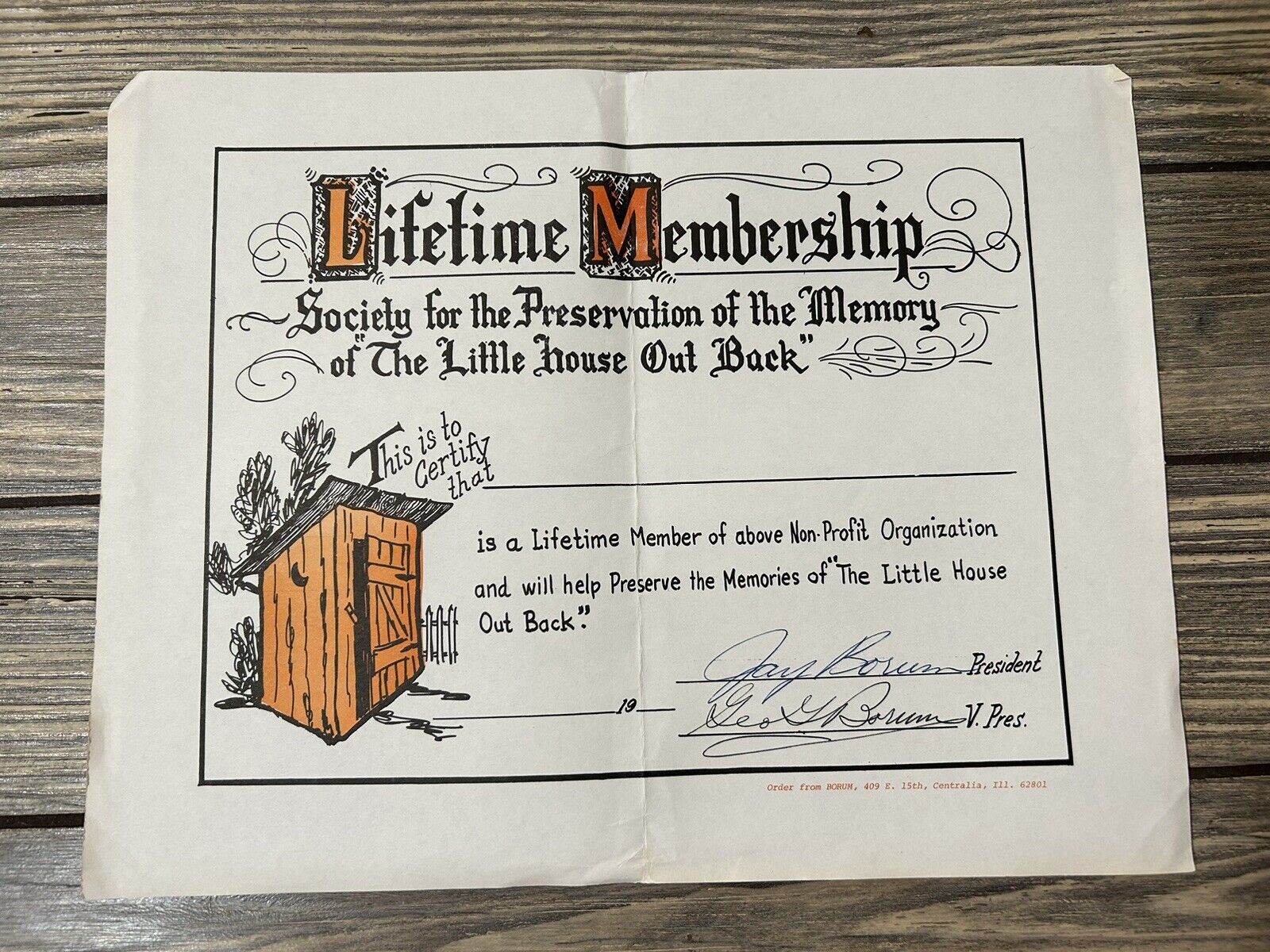 Vintage Lifetime Membership Society for the Preservation Memory Little House out