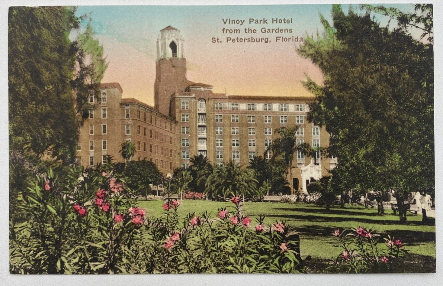 Postcard FL Vinoy Park Hotel From The Gardens St. Petersburg Florida HandColored