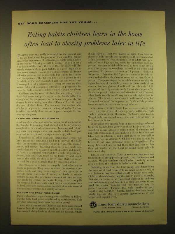 1963 American Dairy Association Ad - Eating habits children learn in the home