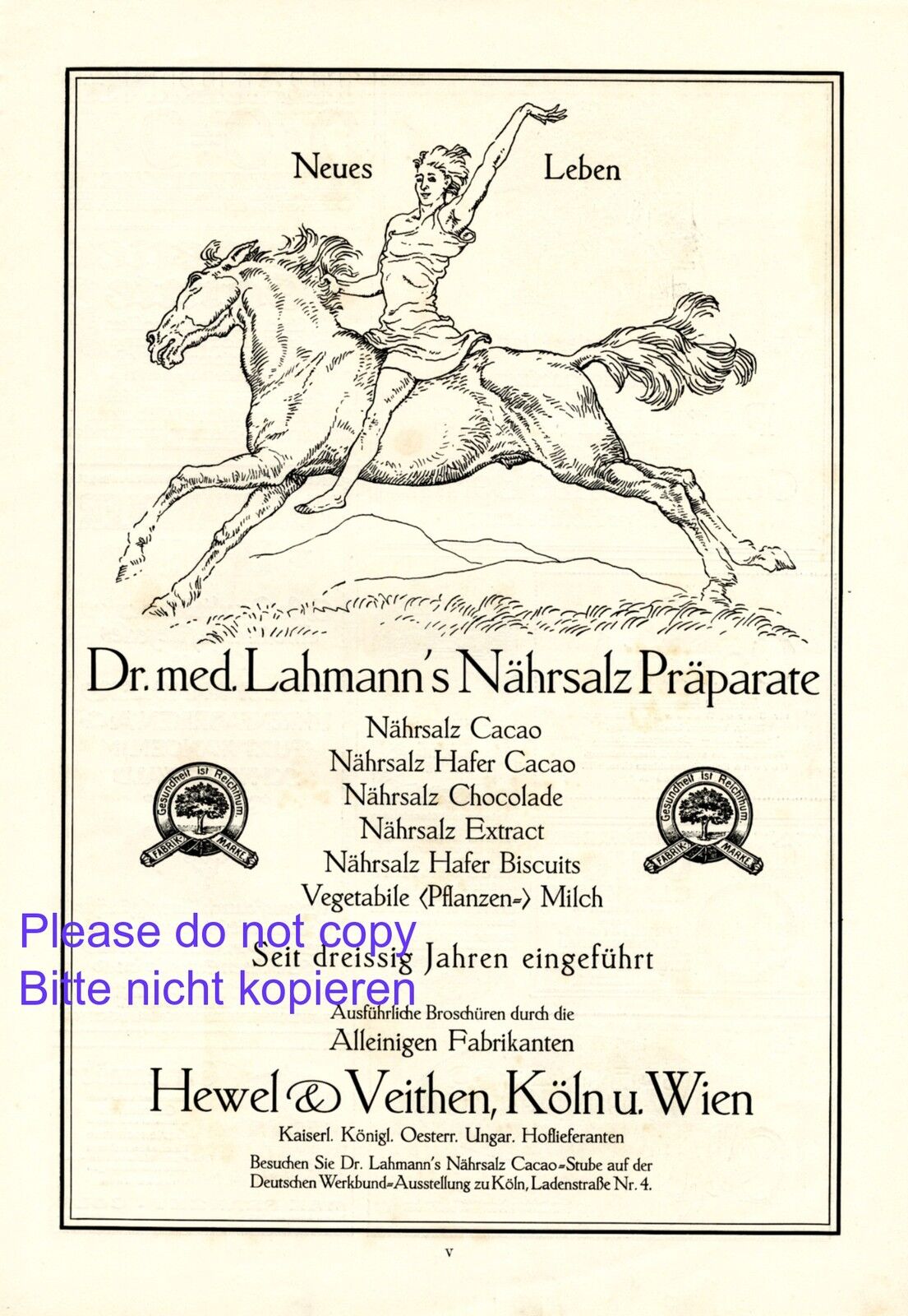 Nutrient salt Dr. Lahmann German XL ad 1914 horse rider Hewel & Veithen cologne