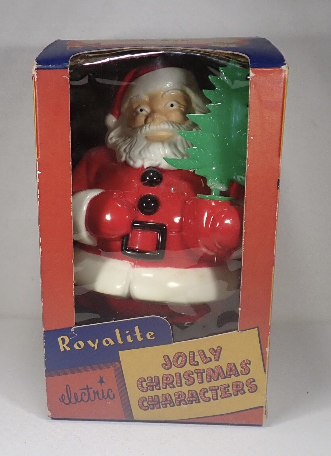 Vintage Royalite Santa Claus With Tree In Orig Box Works