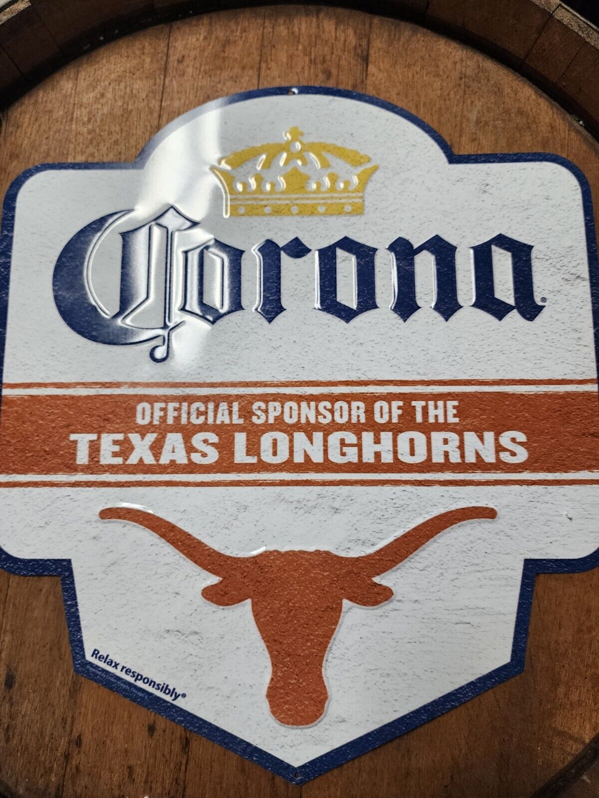 Texas Longhorns Corona Crown Cerveza Light Beer Football Metal Tin Sign