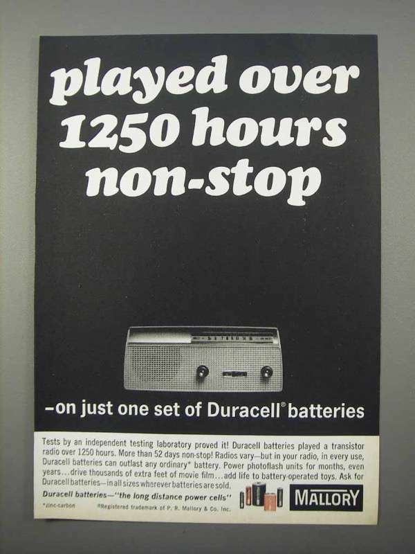 1966 Mallory Duracell Batteries Ad - 1250 Hours