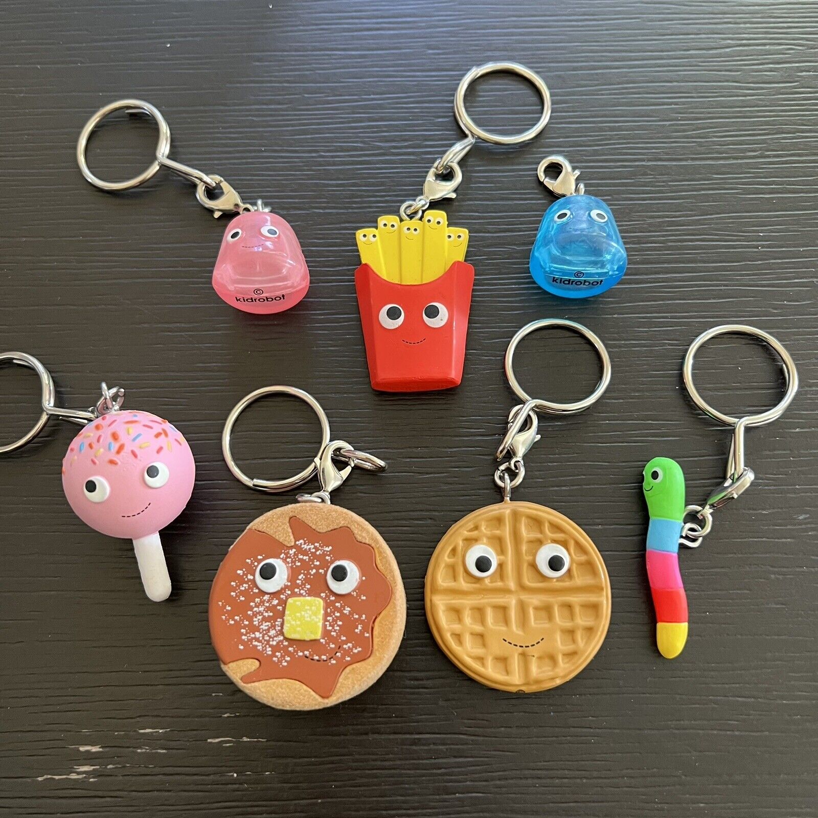 Kid Robot Food Keychain Lot Of 7 French Fries Pancakes Gummy Worm Cake Pop