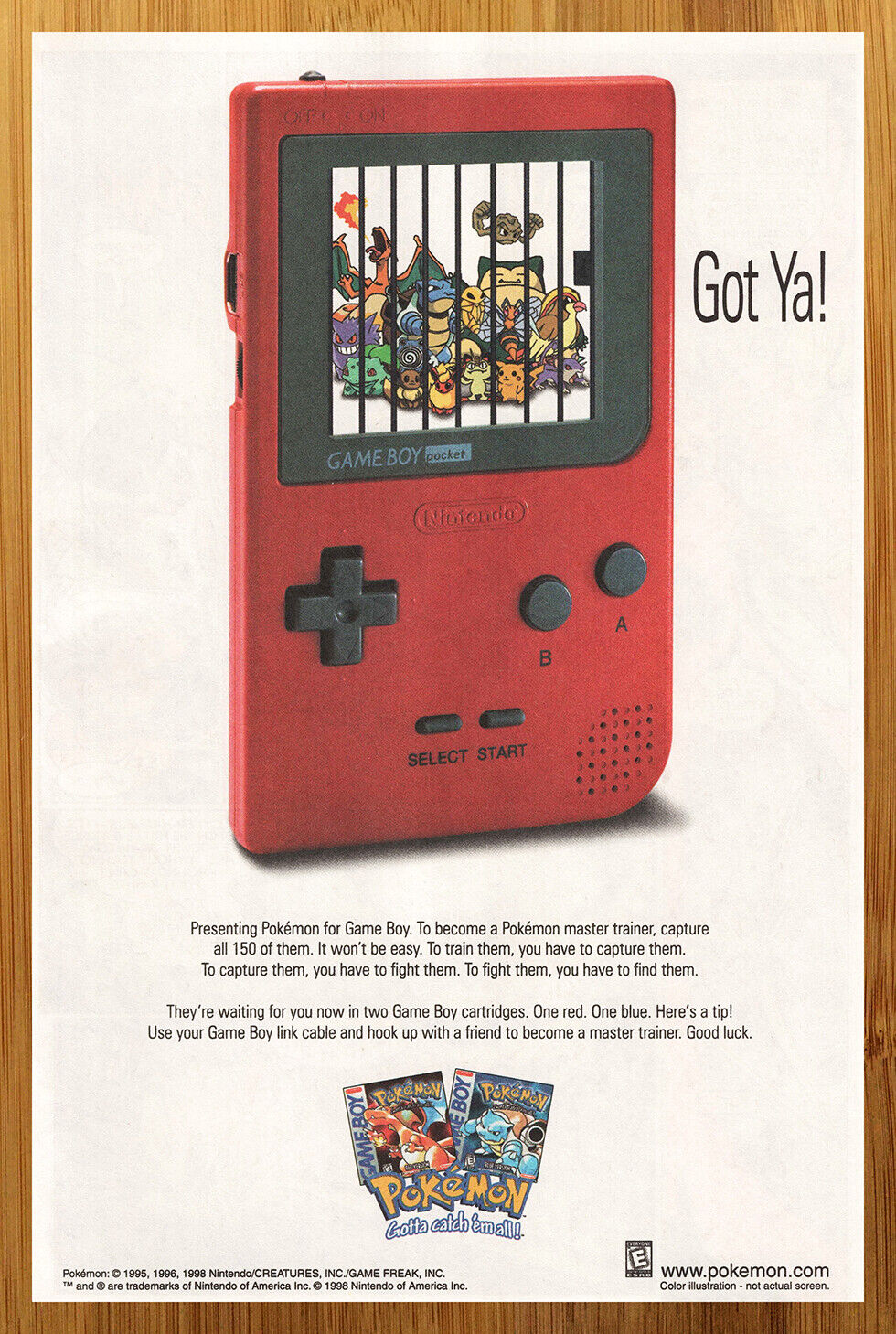1998 Pokemon Red Blue Game Boy Color Print Ad/Poster Authentic Official Pop Art