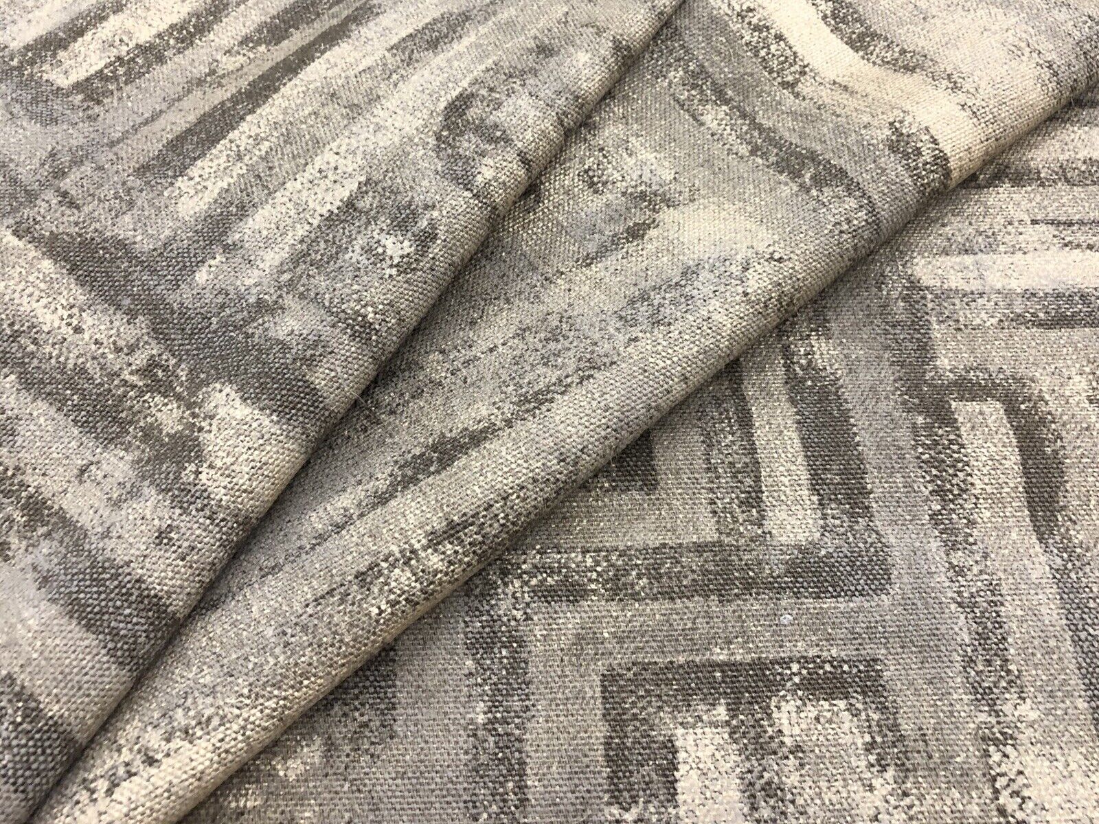 Kravet Modern Geometric Linen Print Fabric- Augusta / Beige Grey Charcoal 2 yds