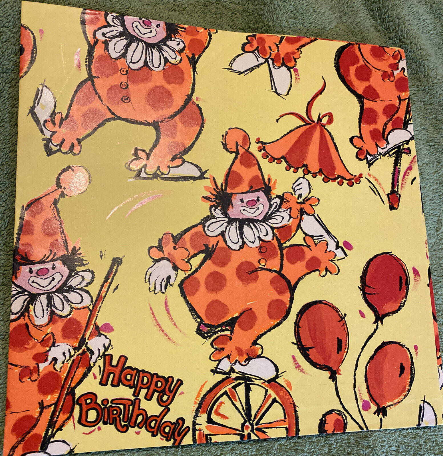 Vtg “Happy Birthday” Clown Gift Wrap Paper 1 Piece 30” X 20”