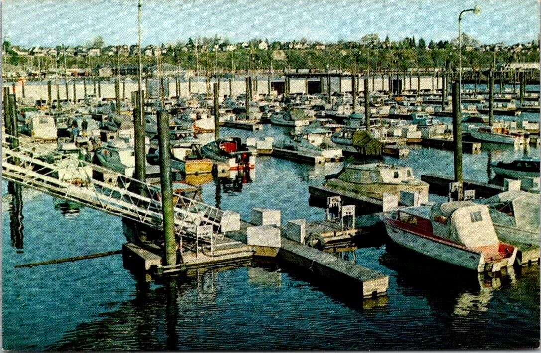 Everett Washington Boat Basin1960's Vintage Wood Boats 14th St Moorage Postcard 