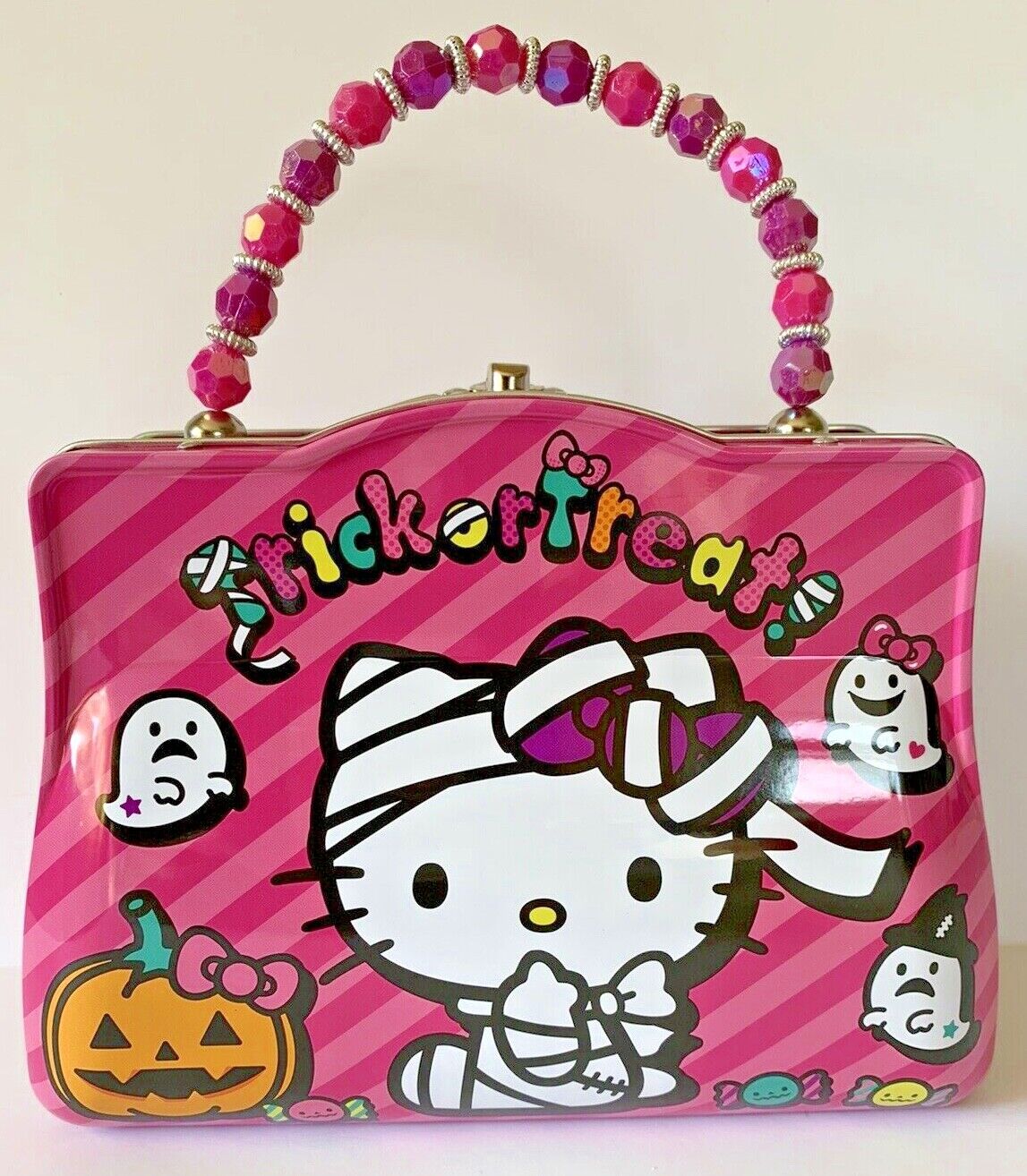 New 2020 Sanrio Hello Kitty Halloween Trick Or Treat Tin Purse Case Pink