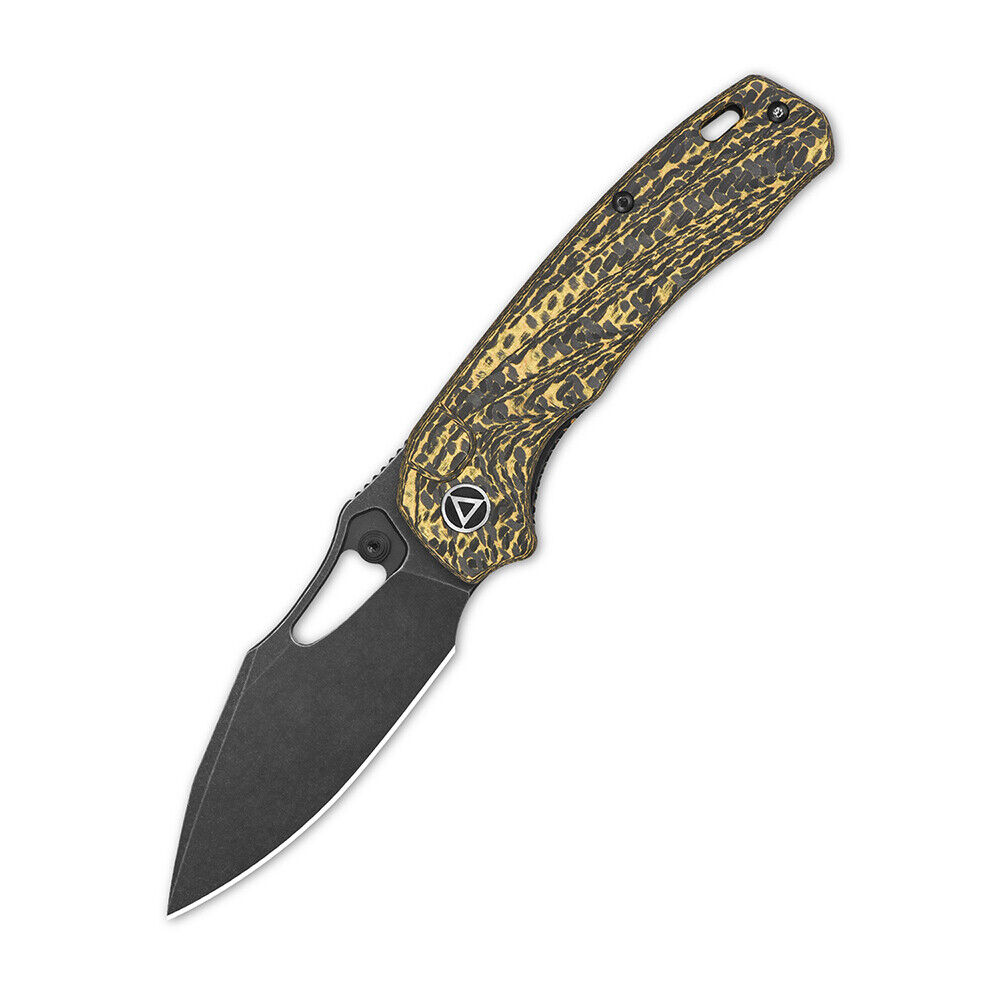 QSP Hornbill Folding Knife Golden CF Handle S35VN Plain Edge Black SW QS146-A2