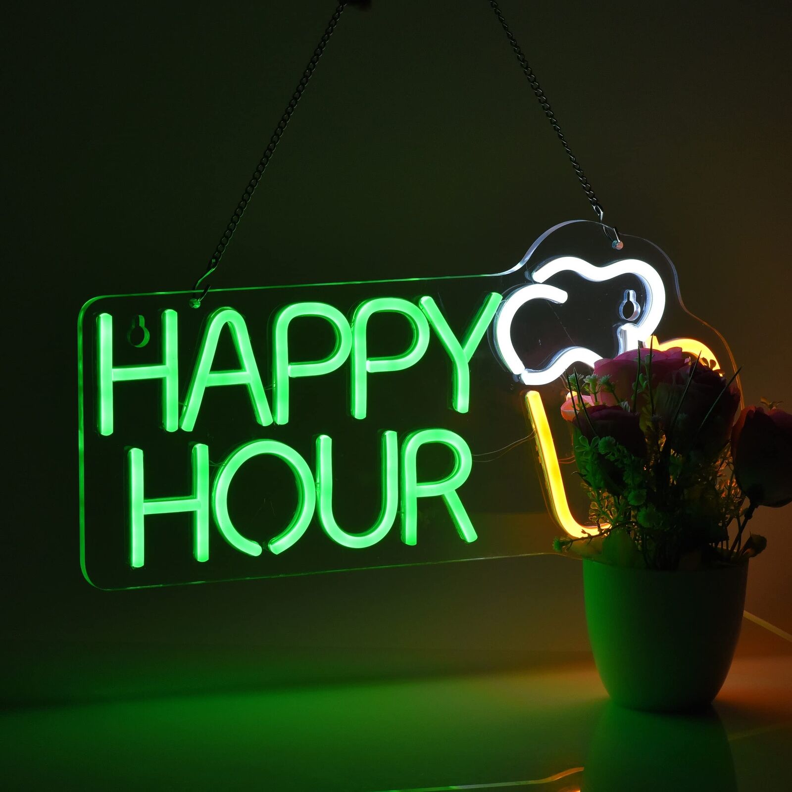 Happy Hour Neon Sign Bar Club Bedroom LED Dimmable Neon Lights Signs for Offi...