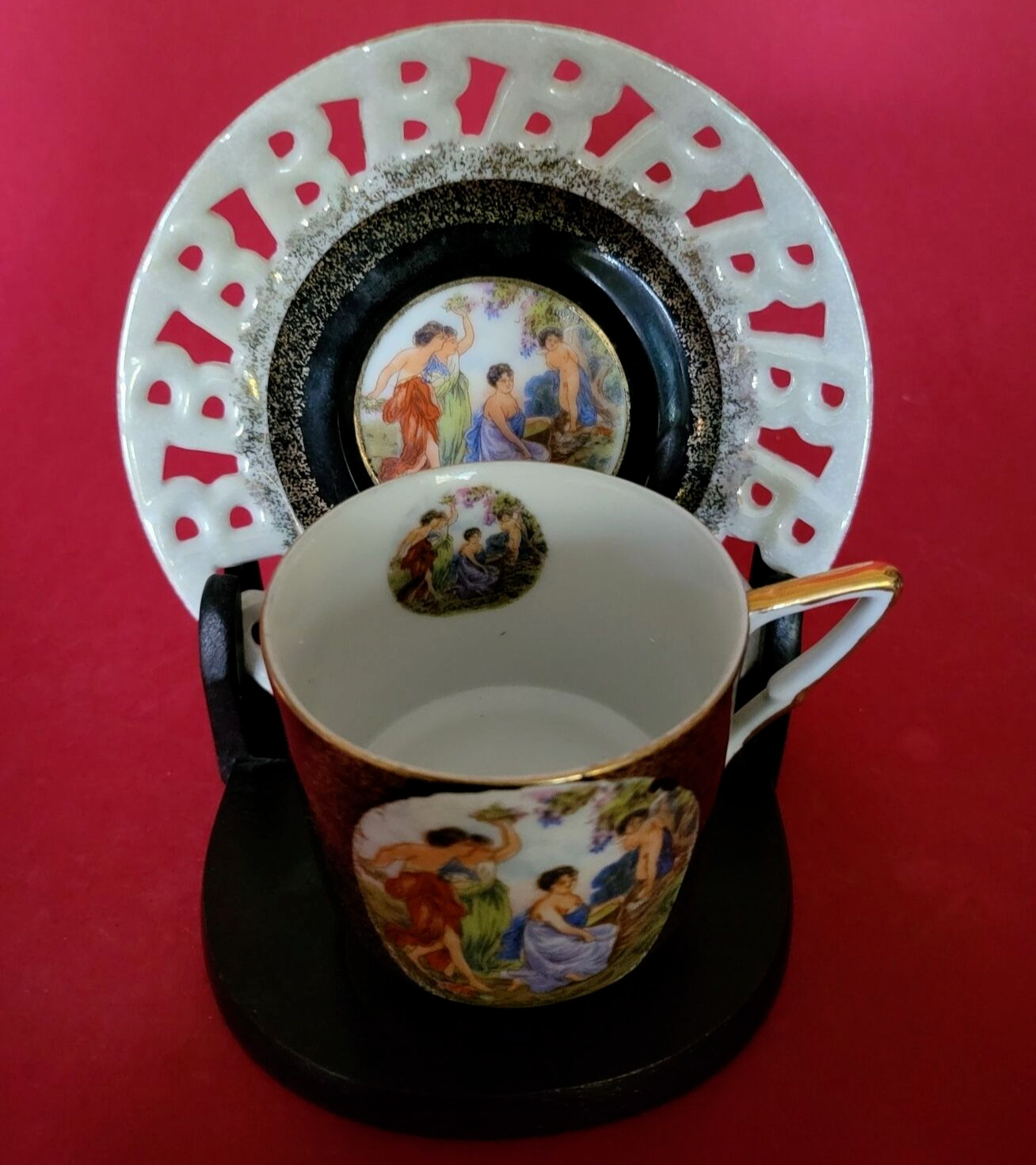 VTG L M Royal Halsey Tea Cup and Saucer Black Very Fine China