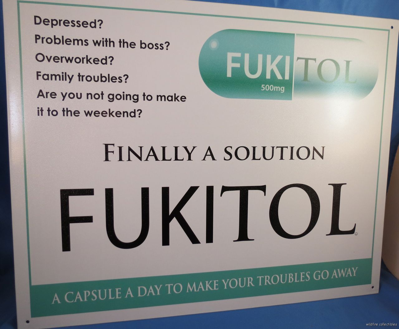 FUKITOL 500MG ANTIDEPRESSANT METAL SIGN Depressed? Pill Drug  Ad Advertising 