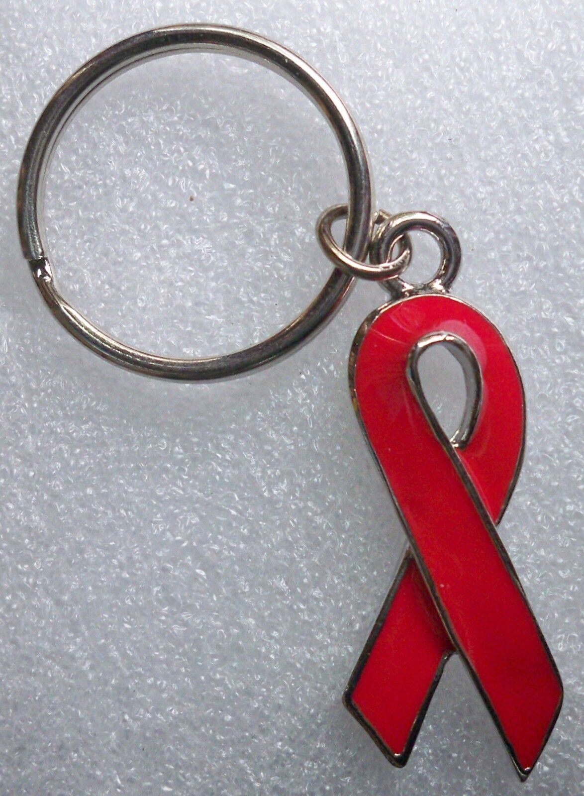AIDS/HIV Awareness red ribbon keyring, silvertone finish