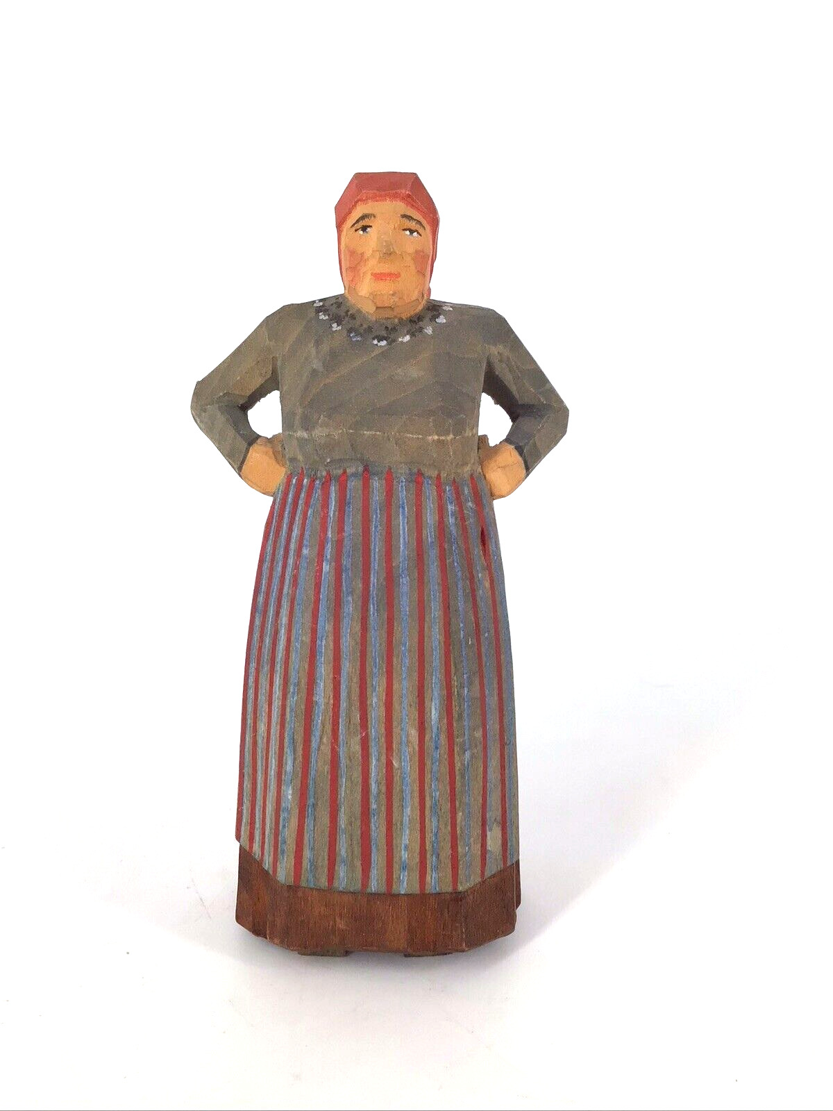 Vtg Huggler Wyss folk art Wood Carved Figurine Woman Hands On Hips switzerland