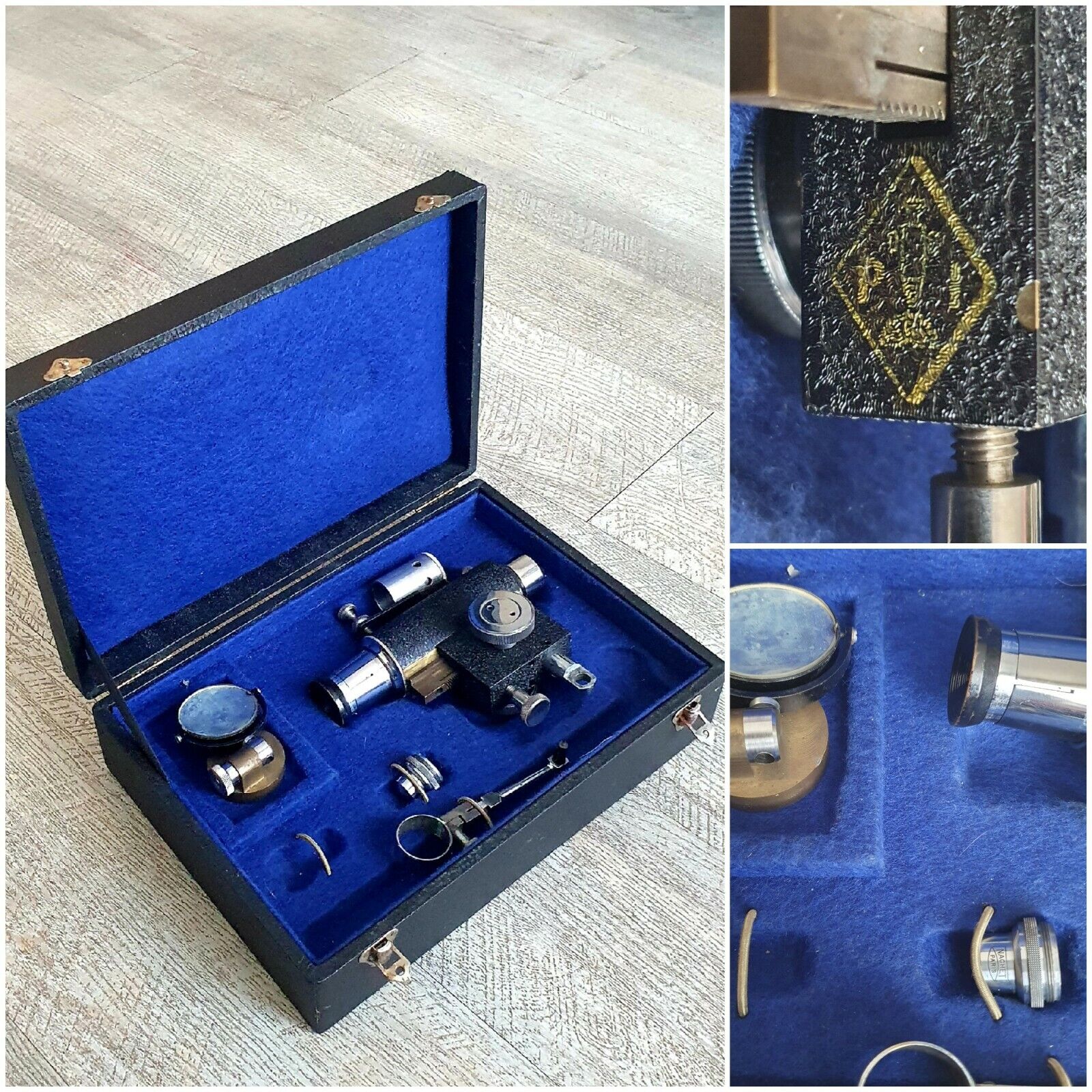 antique microscope parts in original box to identify. 