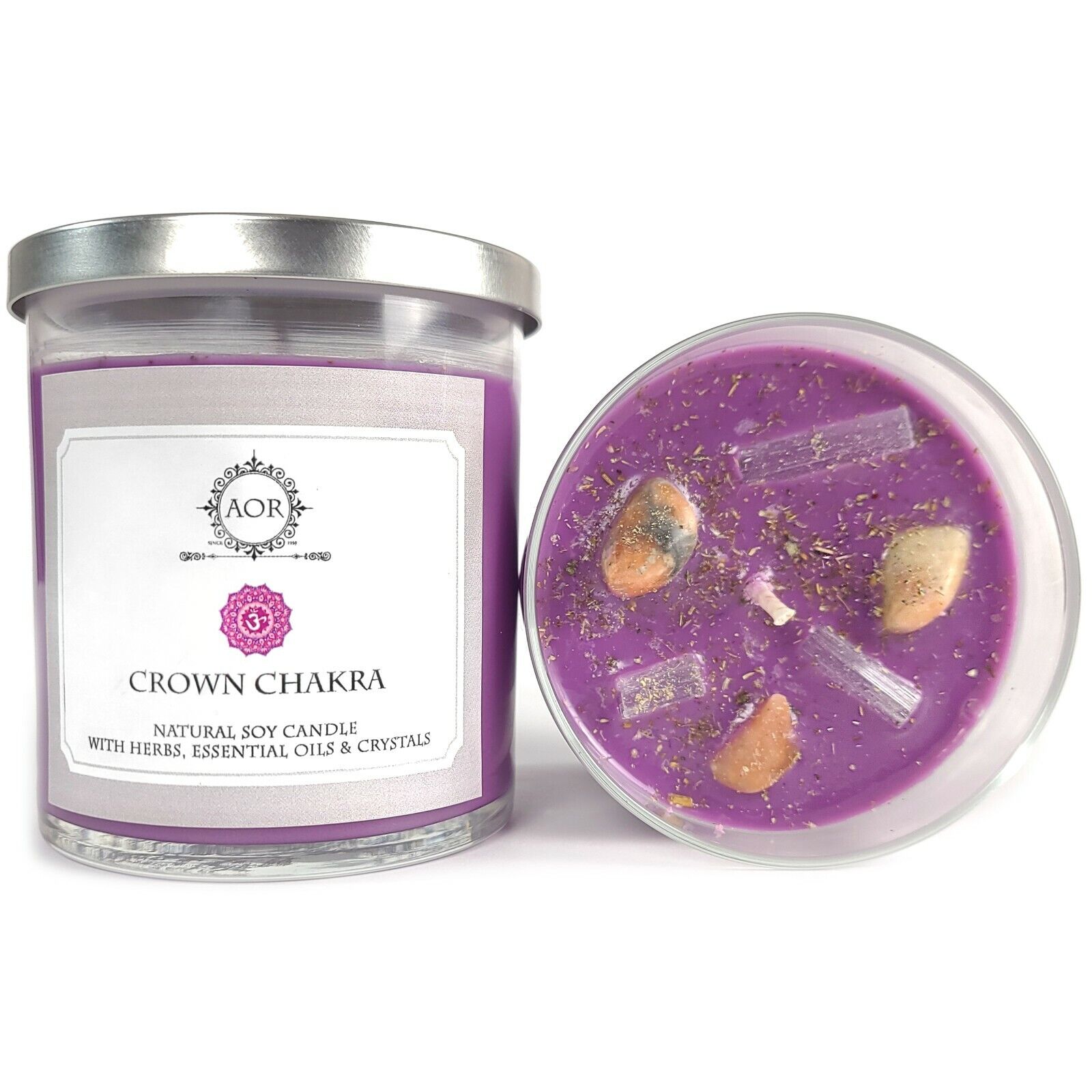 Crown Chakra Soy Candle Crystals Herbs Consciousness Yoga Meditation Wiccan 