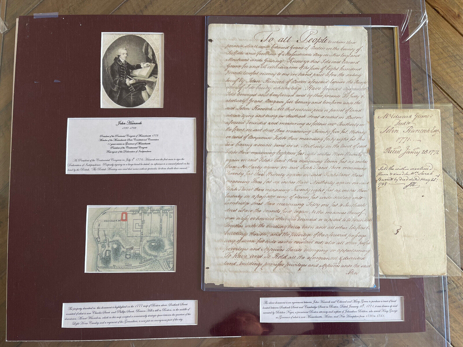 John Hancock Signed / Autographed Deed for Beacon Hill Lot purchased in 1771 COA