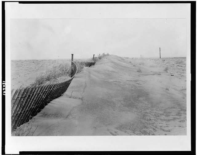 Snow fence,caught drifting sands,soil,erosion protection,dirt,Oklahoma,OK,1934