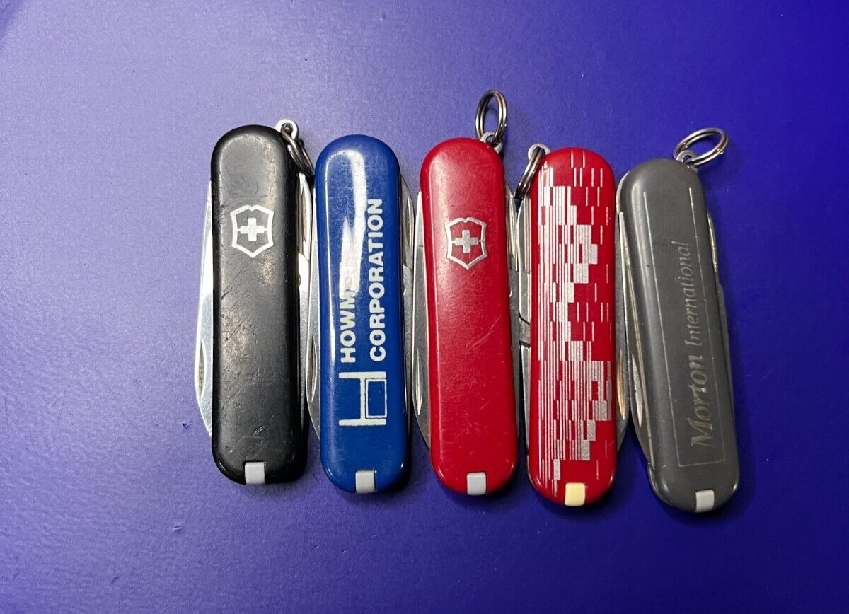 Lot of 5 Victorinox Classic Sd Swiss Army Knives - Multi colors and Logos
