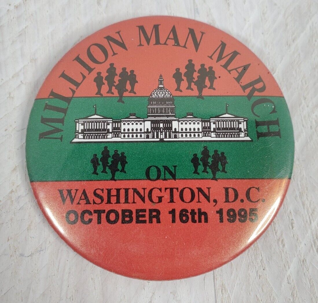 Million Man March Pinback Button Louis Farrakhan Vintage 1995 Black History