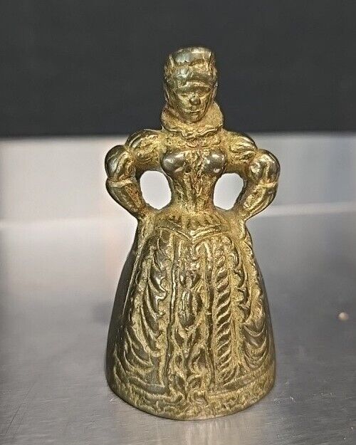 Antique Brass Bronze Metal Elizabethan Lady Bell Figurine Leg Boot Clappers