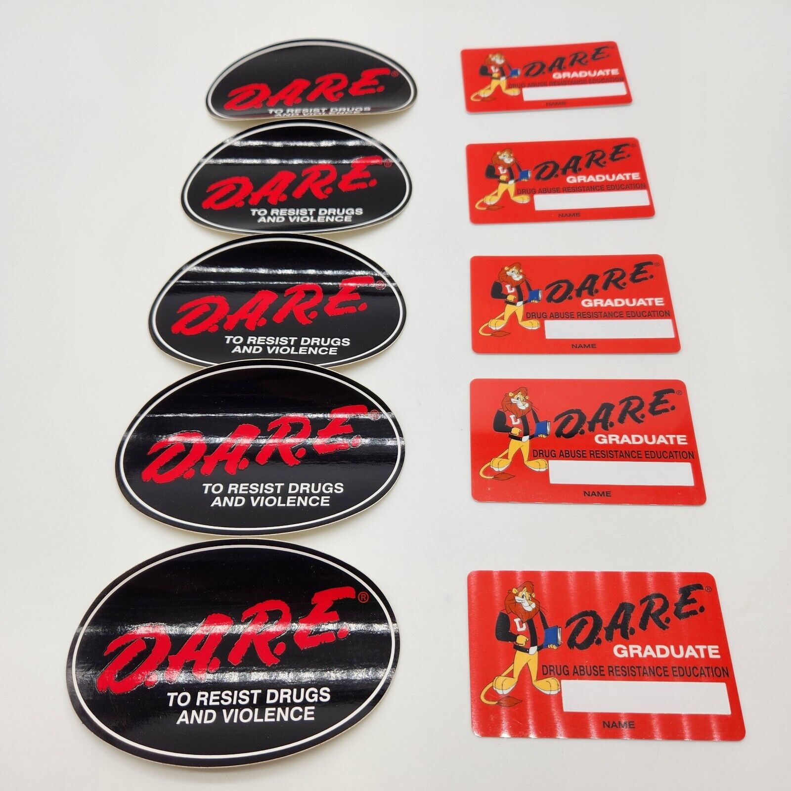 D.A.R.E 5 Oval Sticker and 5 Graduate Cards New Unused Lot Dare Vintage 