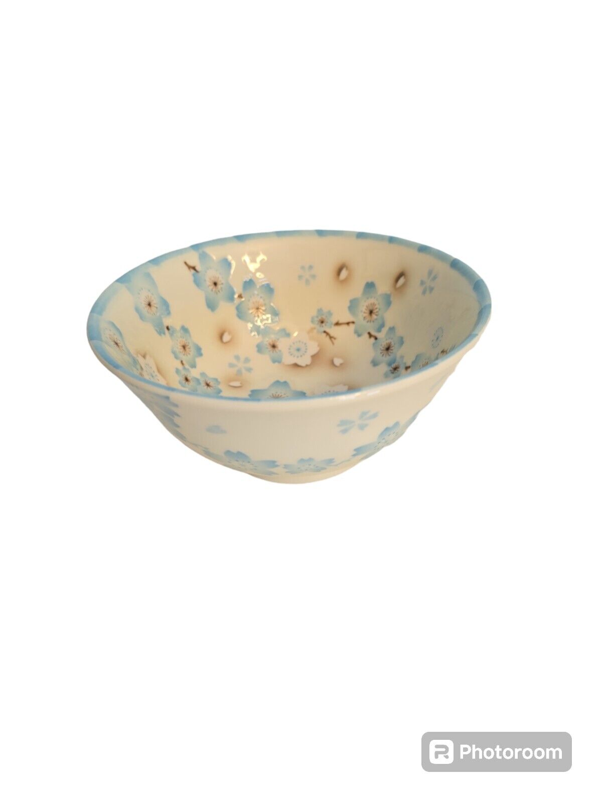 Vintage Kotobuki? White With Blue Cherry Blossom Pattern Footed Rice Bowl 