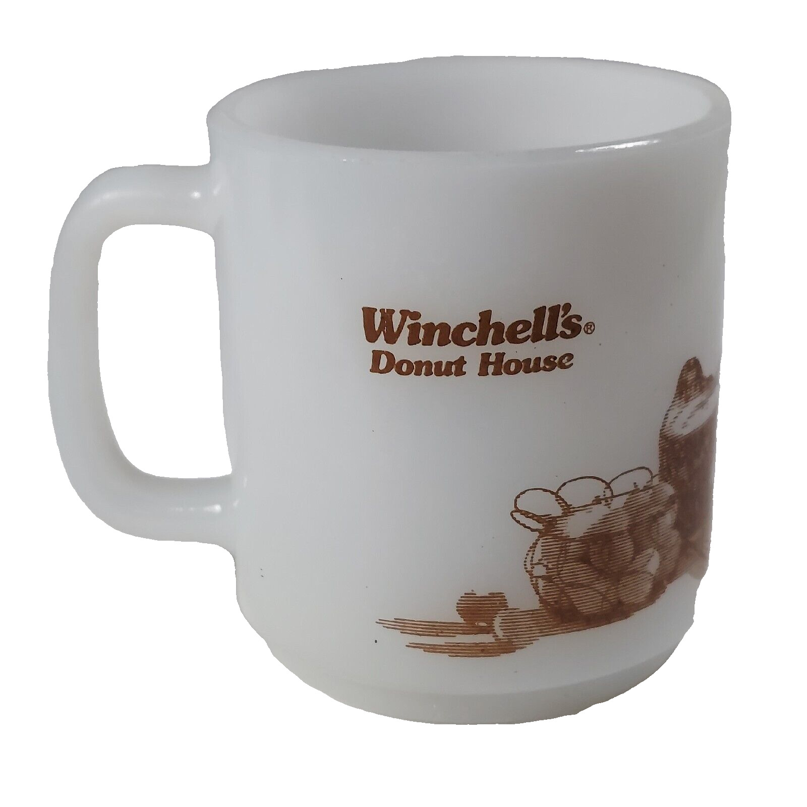 Winchells Donut House Mug White Glasbake 8 oz Coffee Cup Milk Glass Vintage 70s