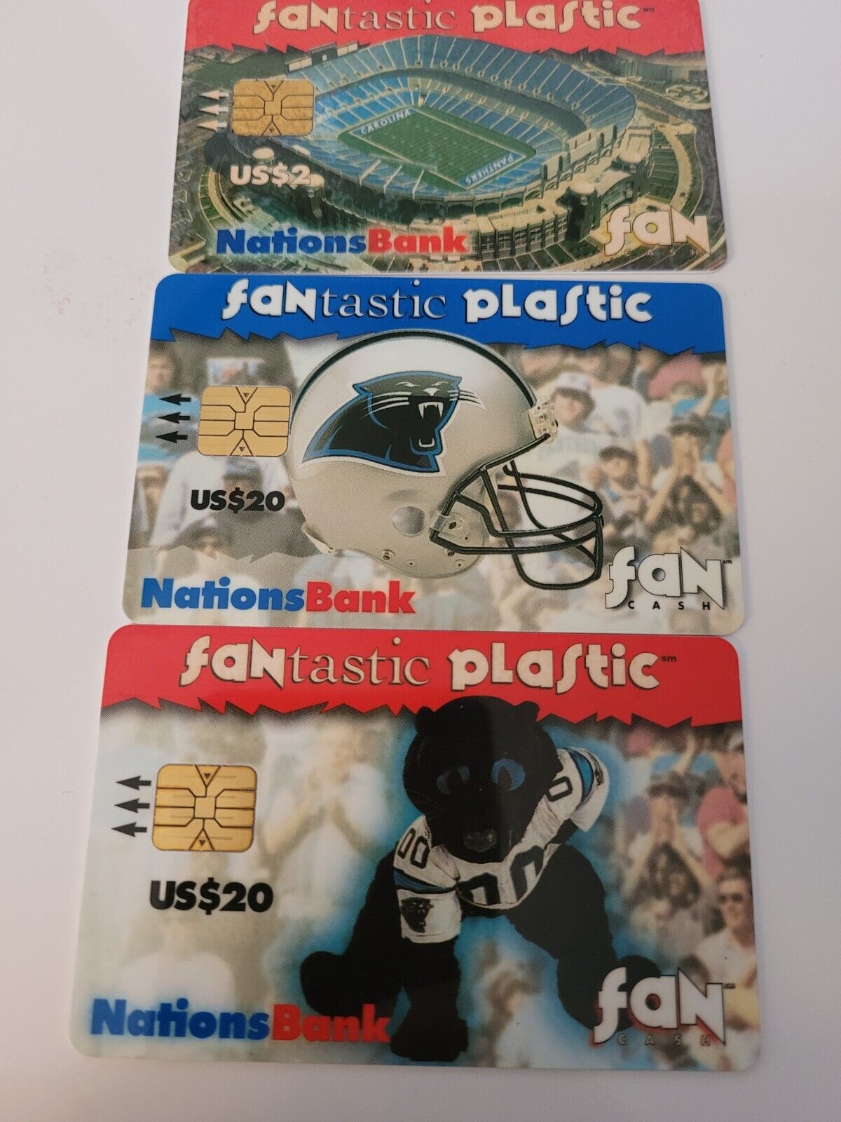 3 Cards Nations Bank Collectible Fantastic Plastic Carolina Panthers Fan Cash