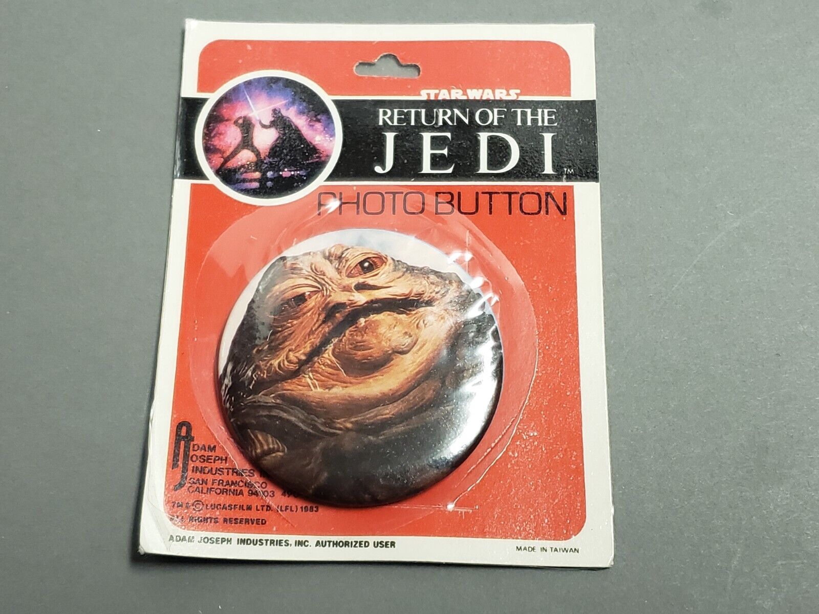 Vtg 1983 STAR WARS Return of Jedi JABBA THE HUTT Photo Pinback Button New Carded